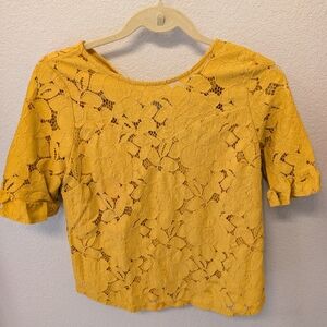 Yellow Lace Women's Top With Ruffle Sleeves